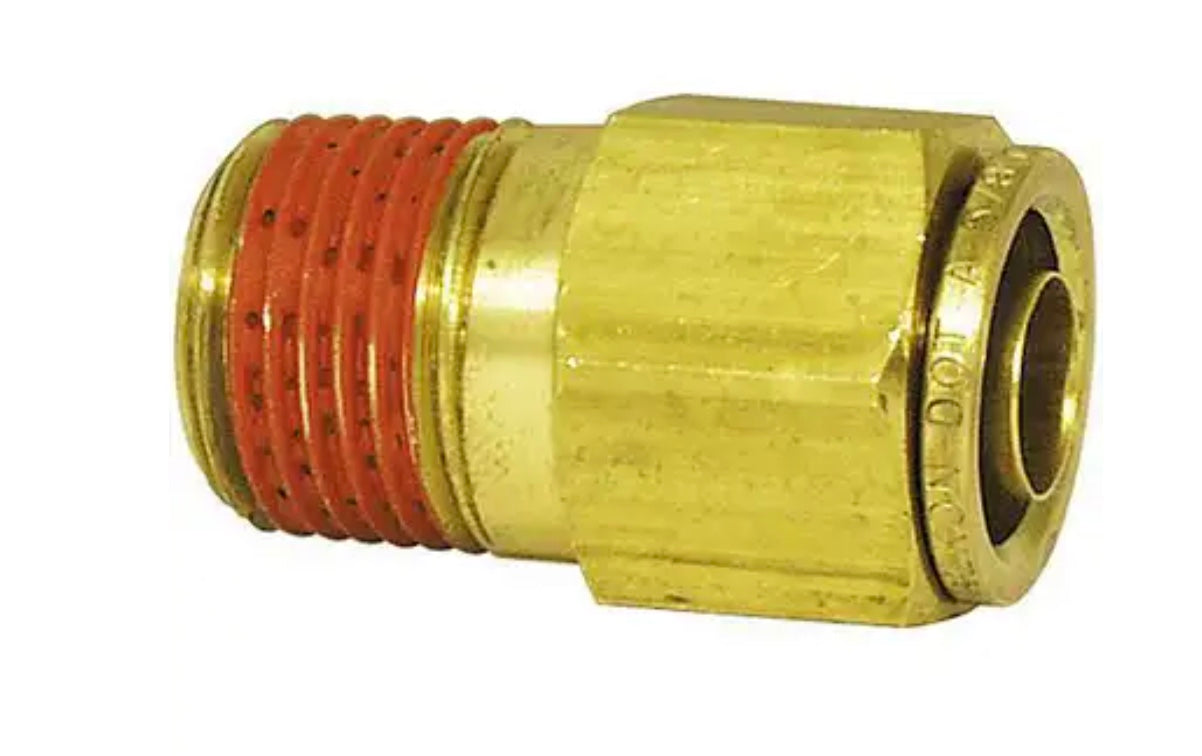 Conector recto macho de latón, freno de aire, conexión a presión, 1/4 pulg. x 3/8 pulg.