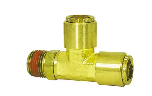 Brass, Male Run Tee Swivel Connector, Air Brake Push-to-Connect, 1/4 in. x 1/8 in. x 1/4 in.