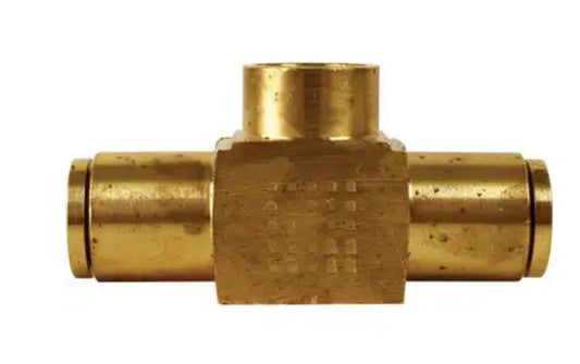 DOT Approved Female Branch Tee, Air Brake Push-To-Connect Fitting, Brass, 3/8 in. Tube OD x 1/4 in. Pipe Thread