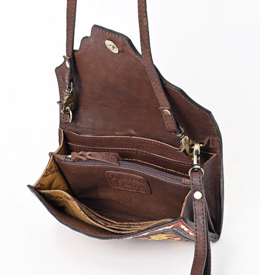 American Darling Hand Tooled Floral Carved Genuine Leather Small Cross body Bag
