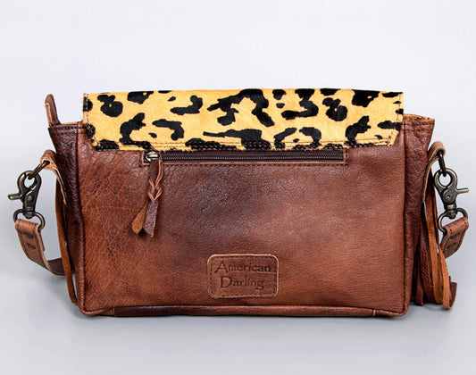 Hair-On Cowhide Leather Fringe Crossbody with Hand-Tooled Floral Flap