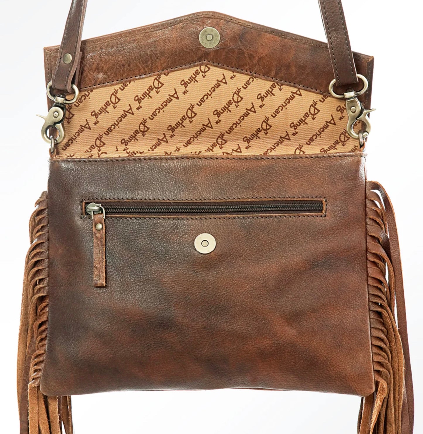 American Darling Hand Tooled Floral Carved Leather Fringe Envelope Bag
