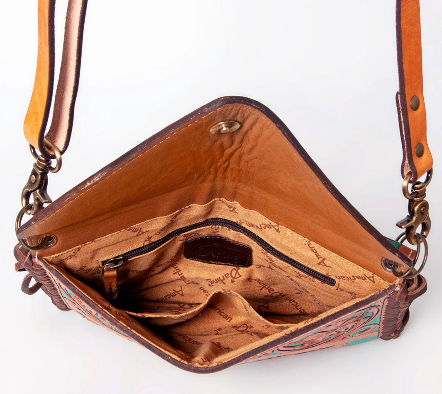 Hand Tooled Floral Carved Leather Fringe Envelope Women