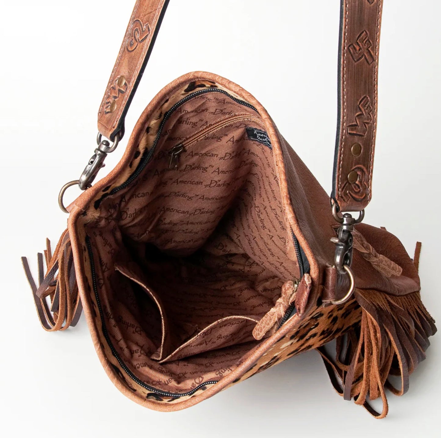 Hand Tooled Leather Large Cross body Bag Cheetah