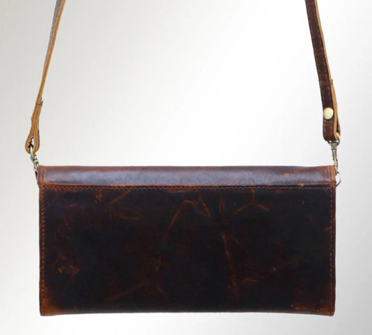 Hand-Painted Leather Crossbody Clutch Western