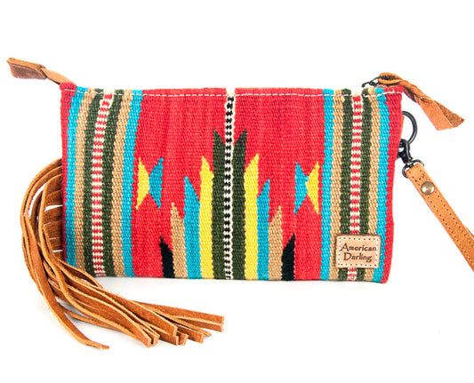 Leather Wristlet Bag with Hand Tooled Floral Carving & Saddle Blanket