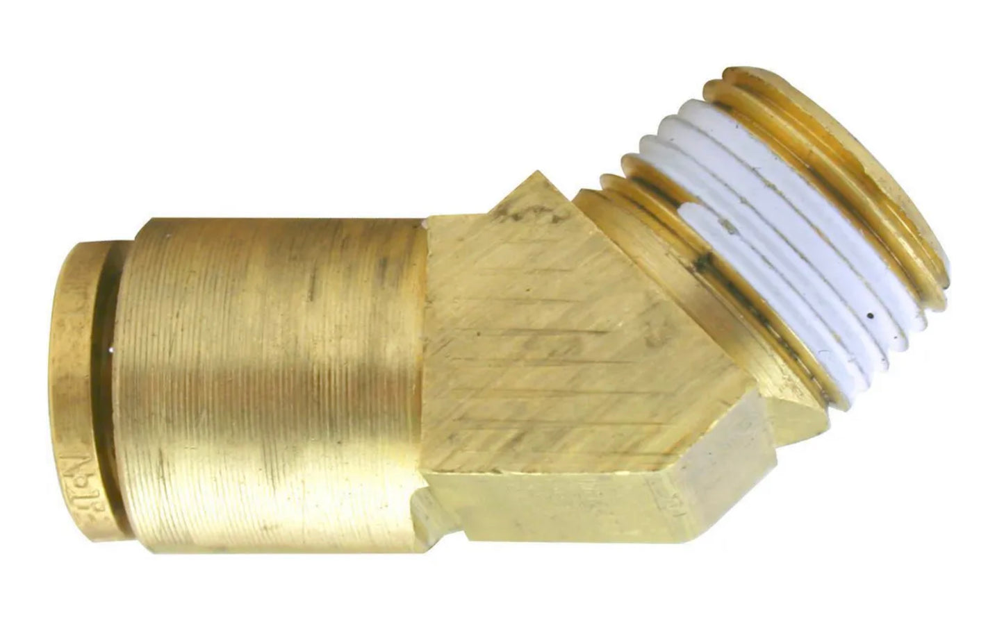 Conector macho rígido de latón de 45°, freno de aire, conexión a presión, 5/8 pulg. x 3/8 pulg.