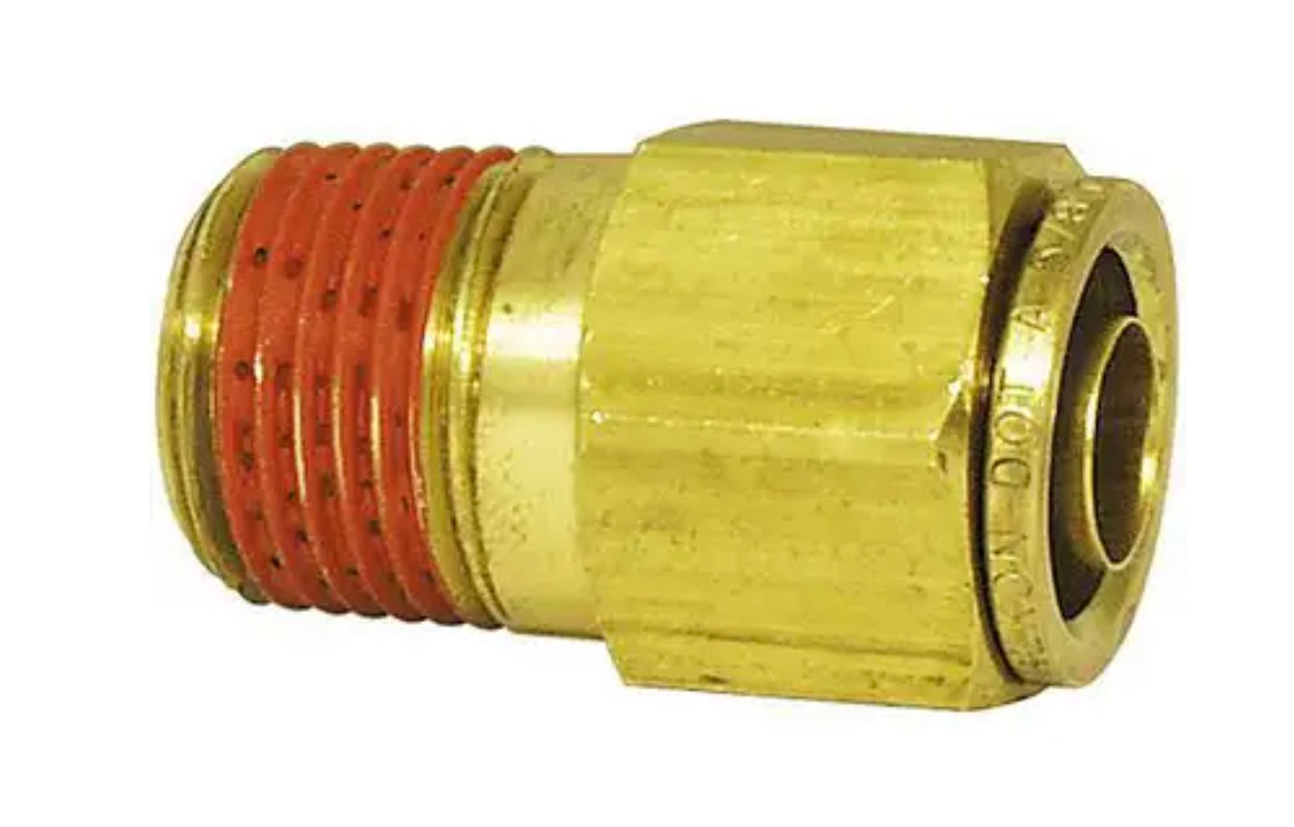 Conector recto macho de latón, freno de aire, conexión a presión, 3/4 pulg. x 1/2 pulg.