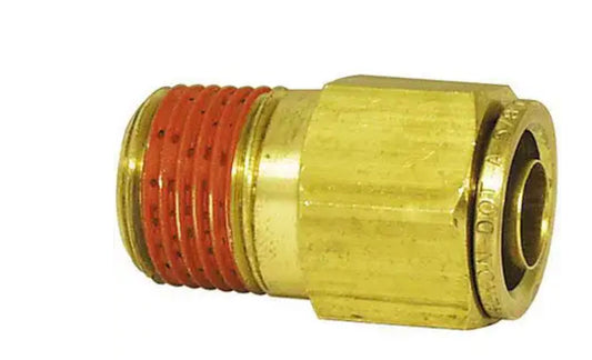 Brass, Male Straight Connector, Air Brake Push to Connect, 1/2 in. x 1/4 in.