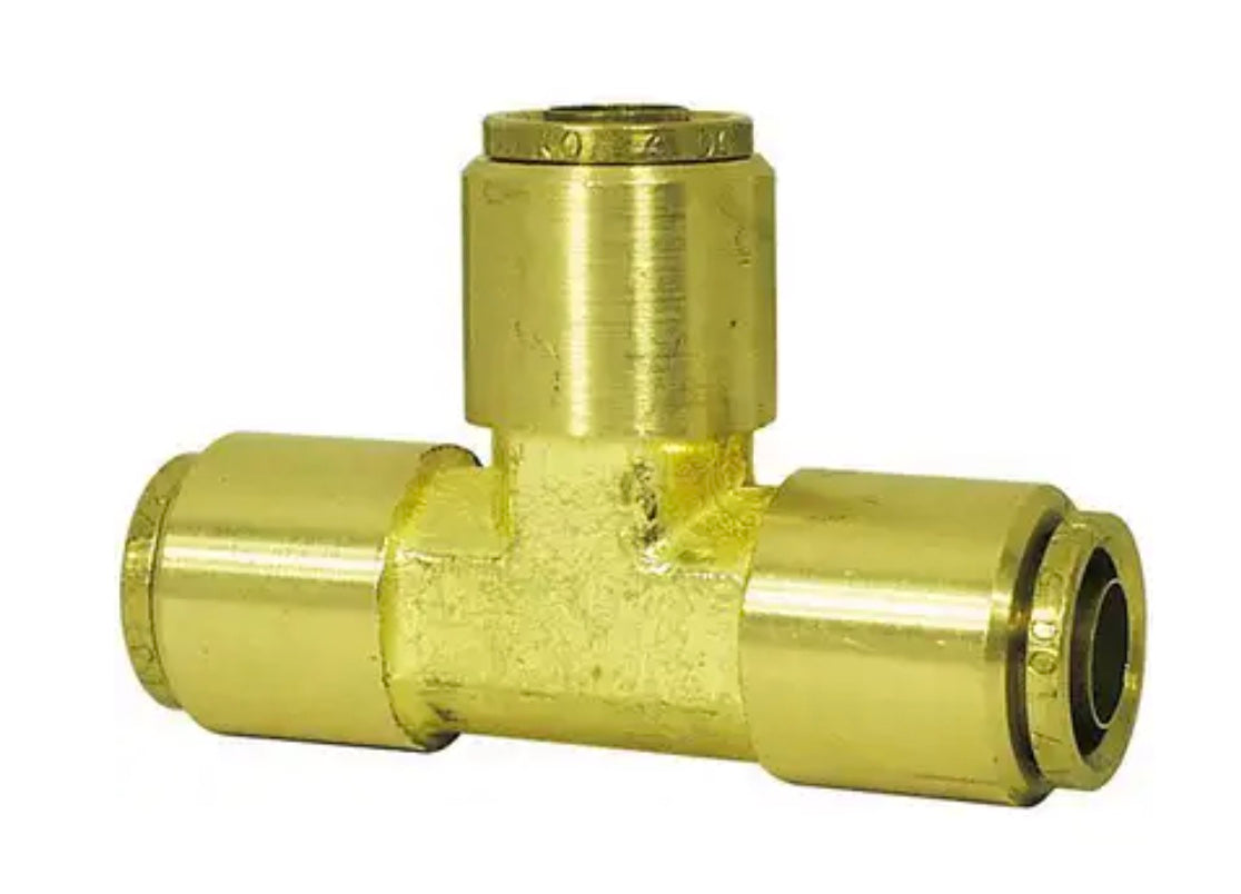 Conector en T de latón para freno de aire, conexión a presión, 1/2 pulg. x 1/2 pulg. x 1/2 pulg. - 91212