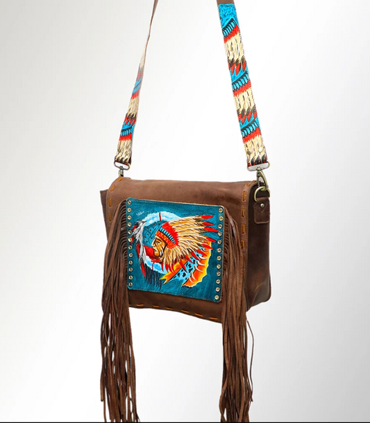 Hand Painted Native American Fringe Purse