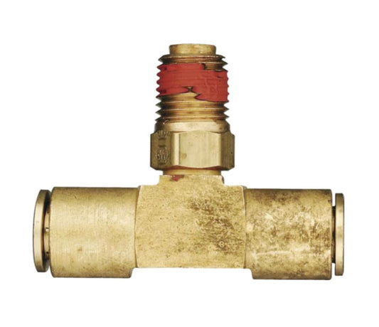 Conector en T giratorio macho de latón, conexión a presión para freno de aire, 1/2 pulg. x 1/2 pulg. x 1/4 pulg.