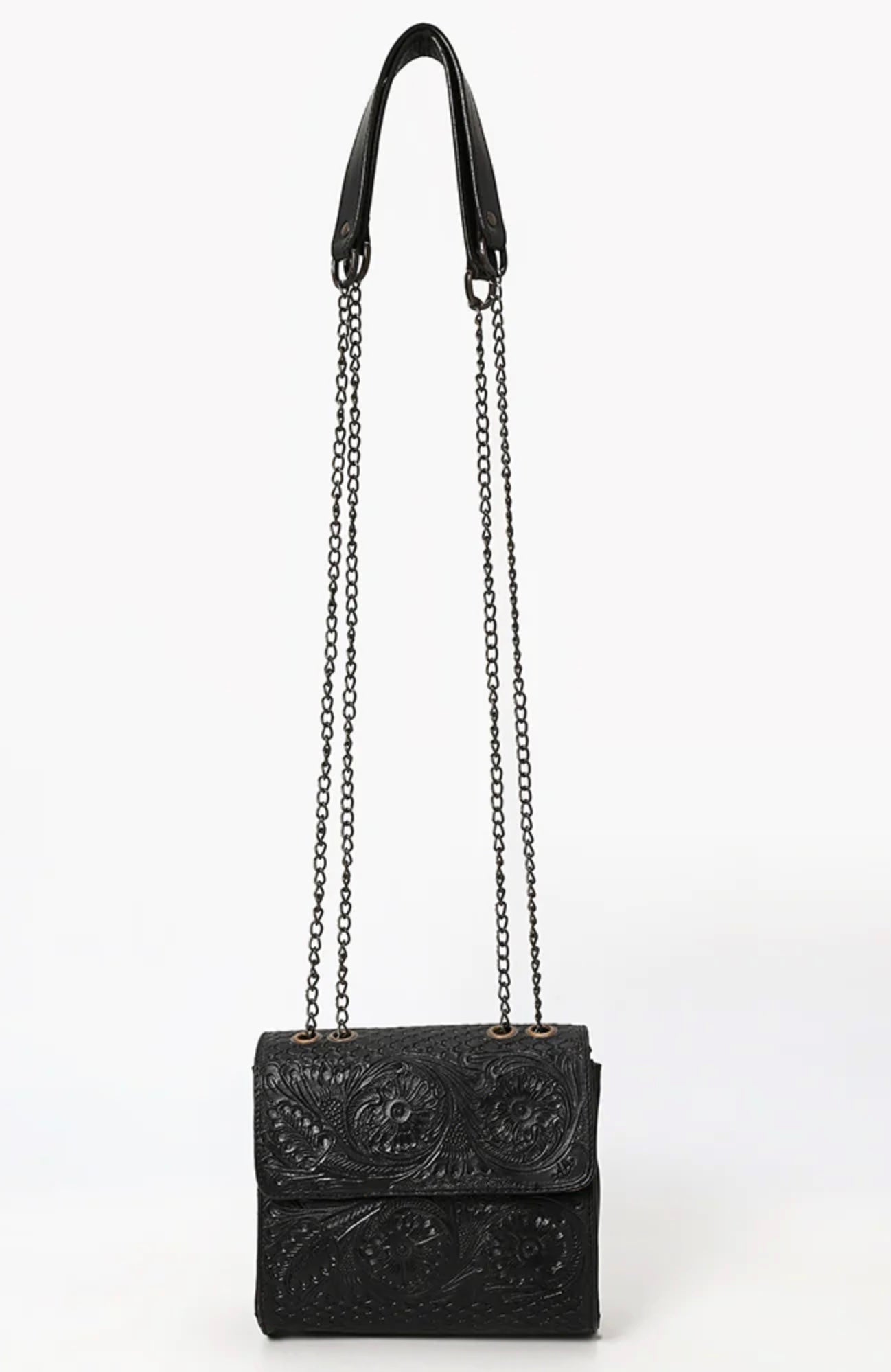 Black Tooled Leather Chain Crossbody Bag by American Darling