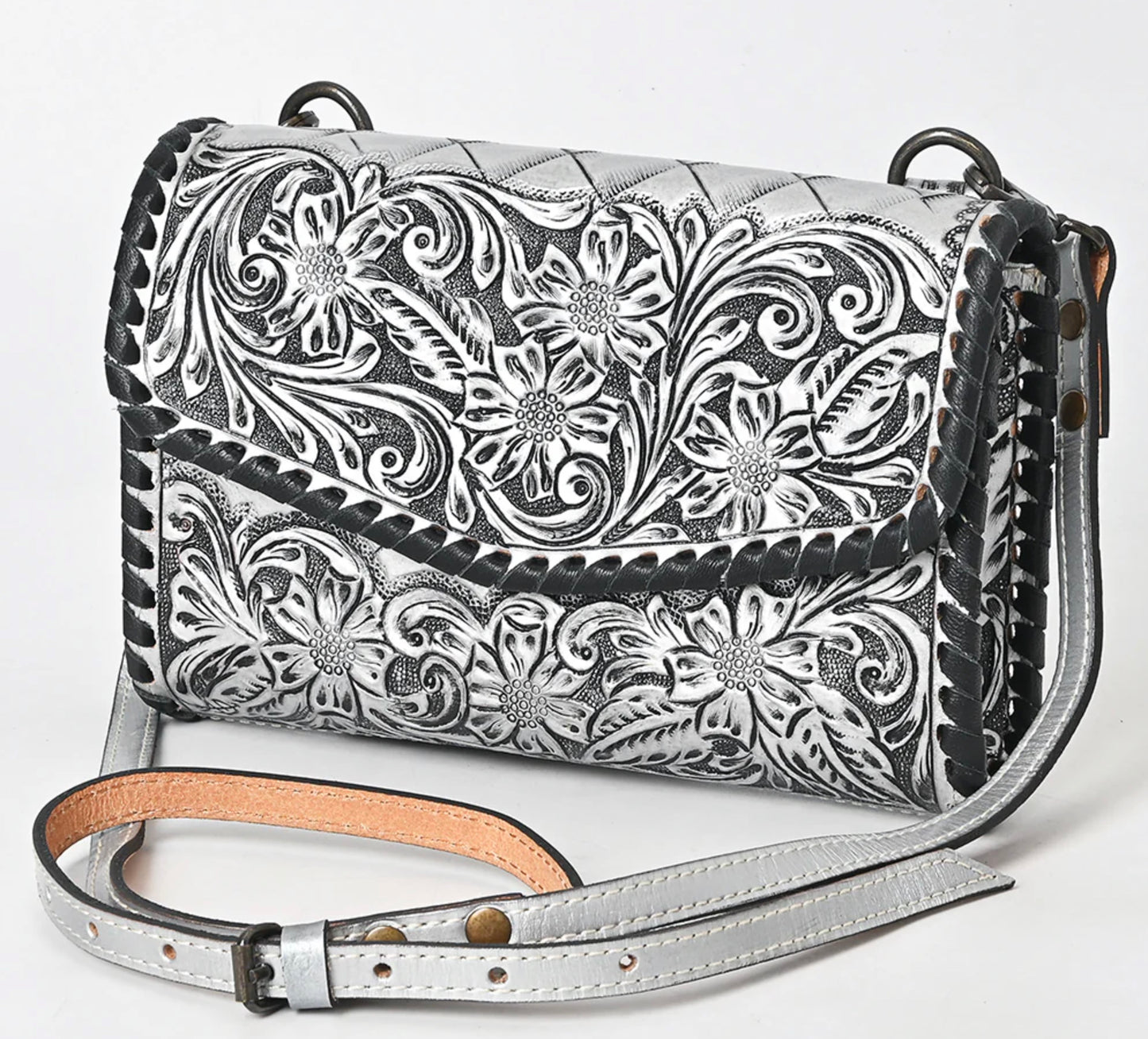 American Darling Hand Tooled Floral Leather Crossbody Bag Western Purse