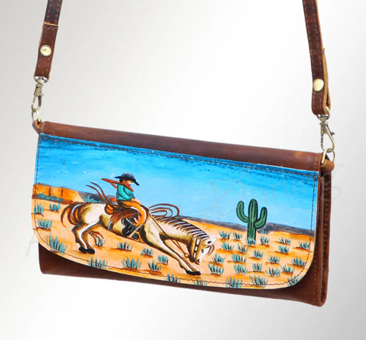 Painted Leather Crossbody Clutch Cowboy