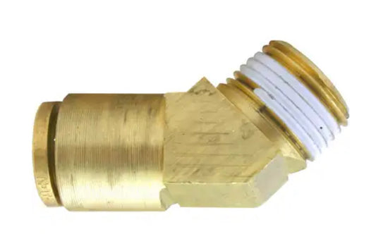 Conector macho rígido de latón de 45°, freno de aire, conexión a presión, 1/4 pulg. x 1/8 pulg.