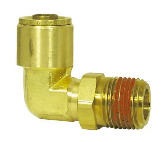 Conector giratorio macho de 90° de latón, conexión a presión para freno de aire, 1/4 pulg. x 3/8 pulg.