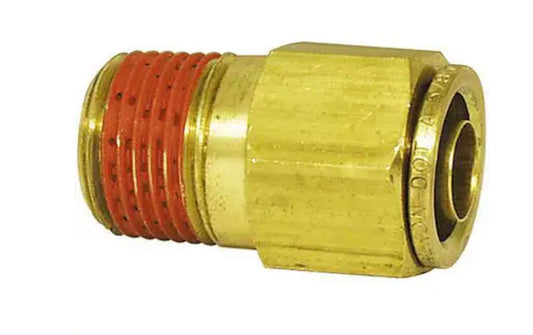 Conector recto macho de latón, freno de aire, conexión a presión, 1/4 pulg. x 3/8 pulg.