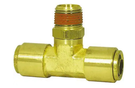 Conector en T giratorio macho de latón, conexión a presión para freno de aire, 1/4 pulg. x 1/4 pulg. x 1/8 pulg.