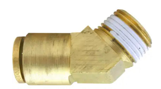 Conector macho rígido de latón de 45°, freno de aire, conexión a presión, 5/8 pulg. x 1/2 pulg.