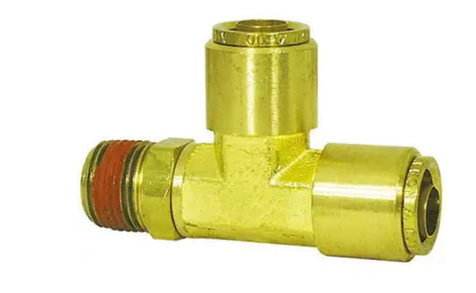 Conector en T giratorio macho de latón, conexión a presión para freno de aire, 3/8 pulg. x 1/4 pulg. x 3/8 pulg.