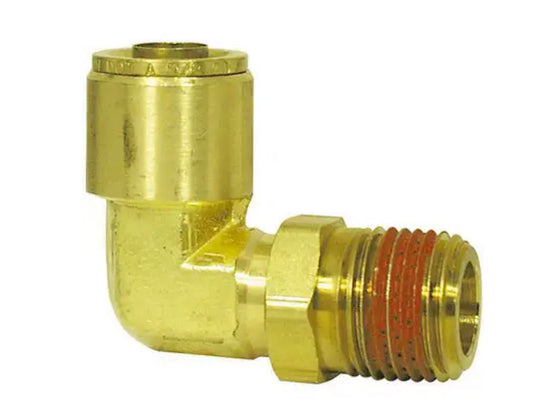 Conector giratorio macho de 90° de latón, conexión a presión para freno de aire, 1/4 pulg. x 1/4 pulg.