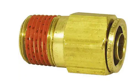 Conector recto macho de latón, freno de aire, conexión a presión, 1/4 pulg. x 1/4 pulg.