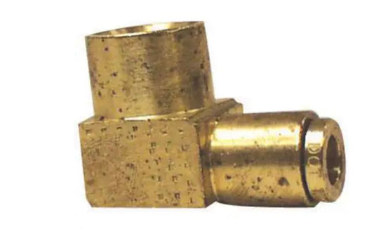Conector hembra de latón de 90°, freno de aire, conexión a presión, 3/8 pulg. x 3/8 pulg.