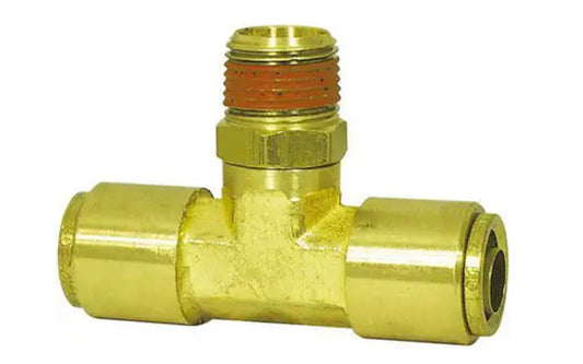 Conector en T giratorio macho de latón, conexión a presión para freno de aire, 3/8 pulg. x 3/8 pulg. x 3/8 pulg.