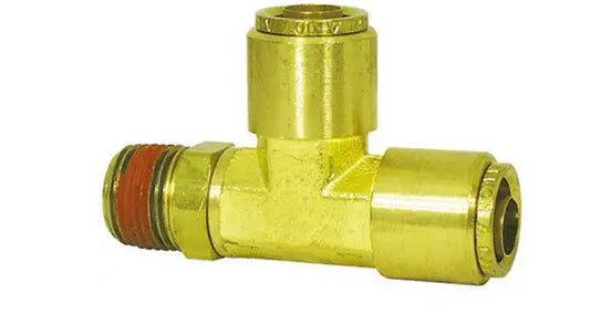 Conector en T giratorio macho de latón, conexión a presión para freno de aire, 3/8 pulg. x 3/8 pulg. x 3/8 pulg.