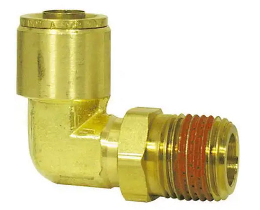 Conector giratorio macho de 90° de latón, conexión a presión para freno de aire, 5/8 pulg. x 1/2 pulg.