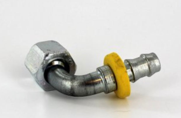 Accesorio de manguera giratorio Parker de 90°, 3/8 pulg. x tubo n.° 6, hembra