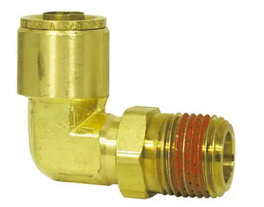 Codo macho de conexión a presión para frenos de aire de latón, aprobado por DOT, 90 grados, diámetro exterior del tubo de 5/8 pulg. x rosca de tubería de 3/8 pulg.