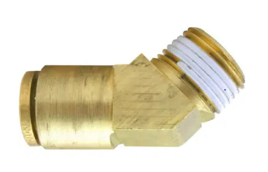 Conector macho rígido de latón de 45°, freno de aire, conexión a presión, 3/8 pulg. x 3/8 pulg.