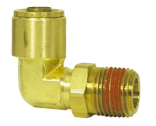 Conector giratorio macho de 90° de latón, conexión a presión para freno de aire, 1/2 pulg. x 1/4 pulg.