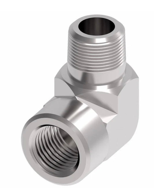 2089-8-8S Aeroquip de Danfoss | Adaptador de codo de 90° para tubería externa/interna | NPTF macho -08 x NPTF hembra -08 | Acero