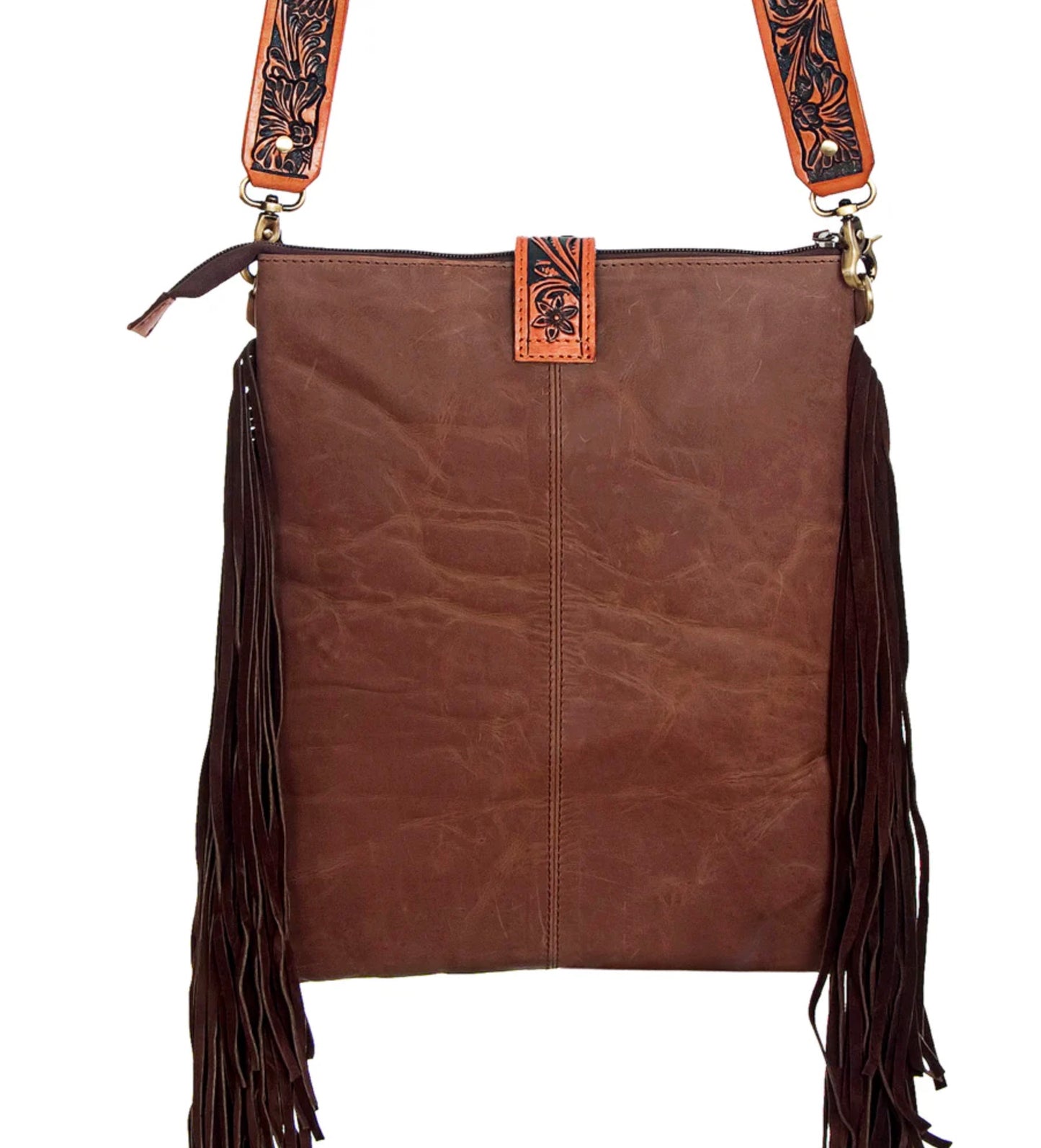 Hand Tooled Floral Leather & Hair-on Cowhide Crossbody Bag