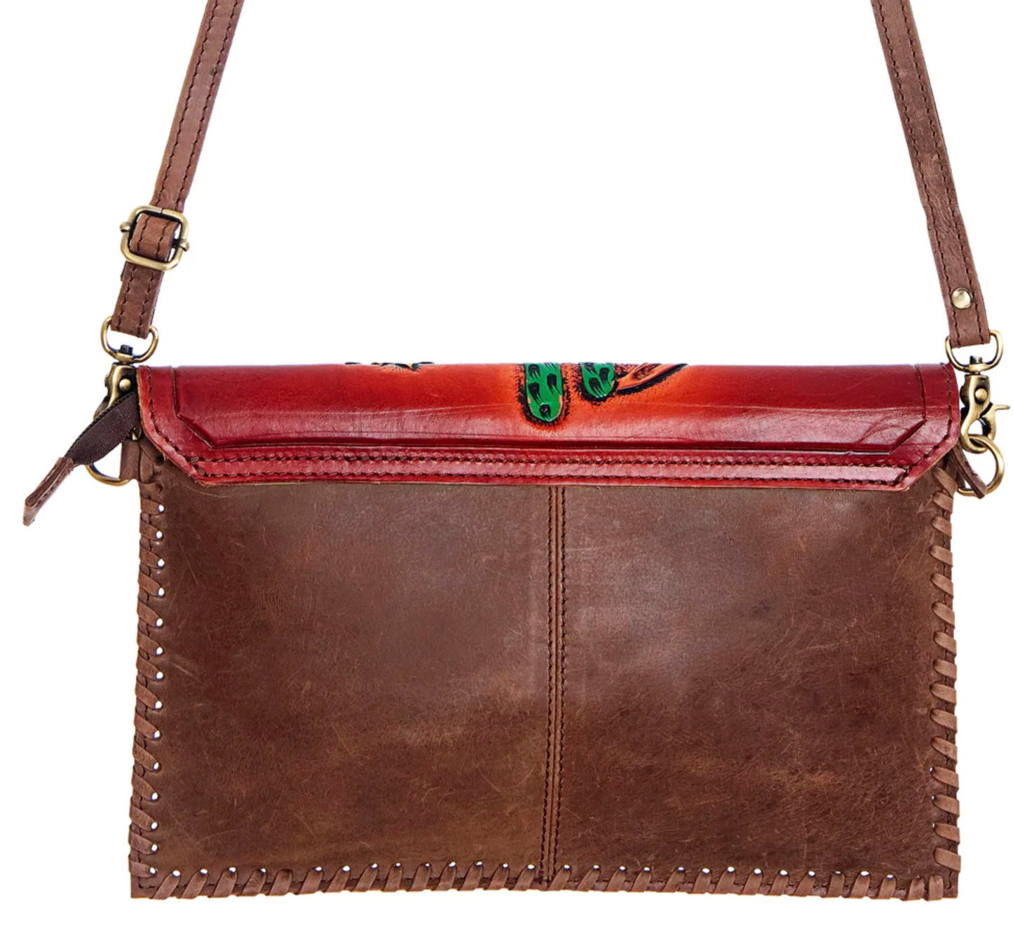 Red Floral & Hair-On Cowhide Leather Envelope Crossbody