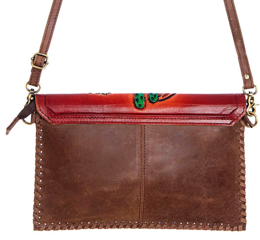 Red Floral & Hair-On Cowhide Leather Envelope Crossbody