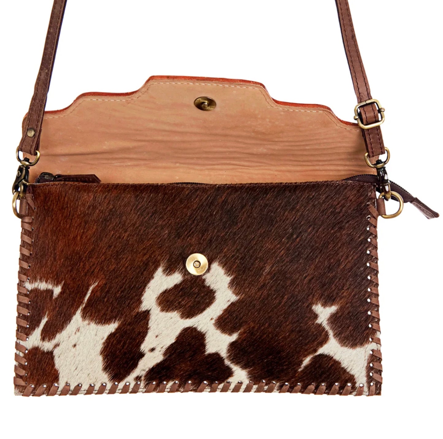Red Floral & Hair-On Cowhide Leather Envelope Crossbody