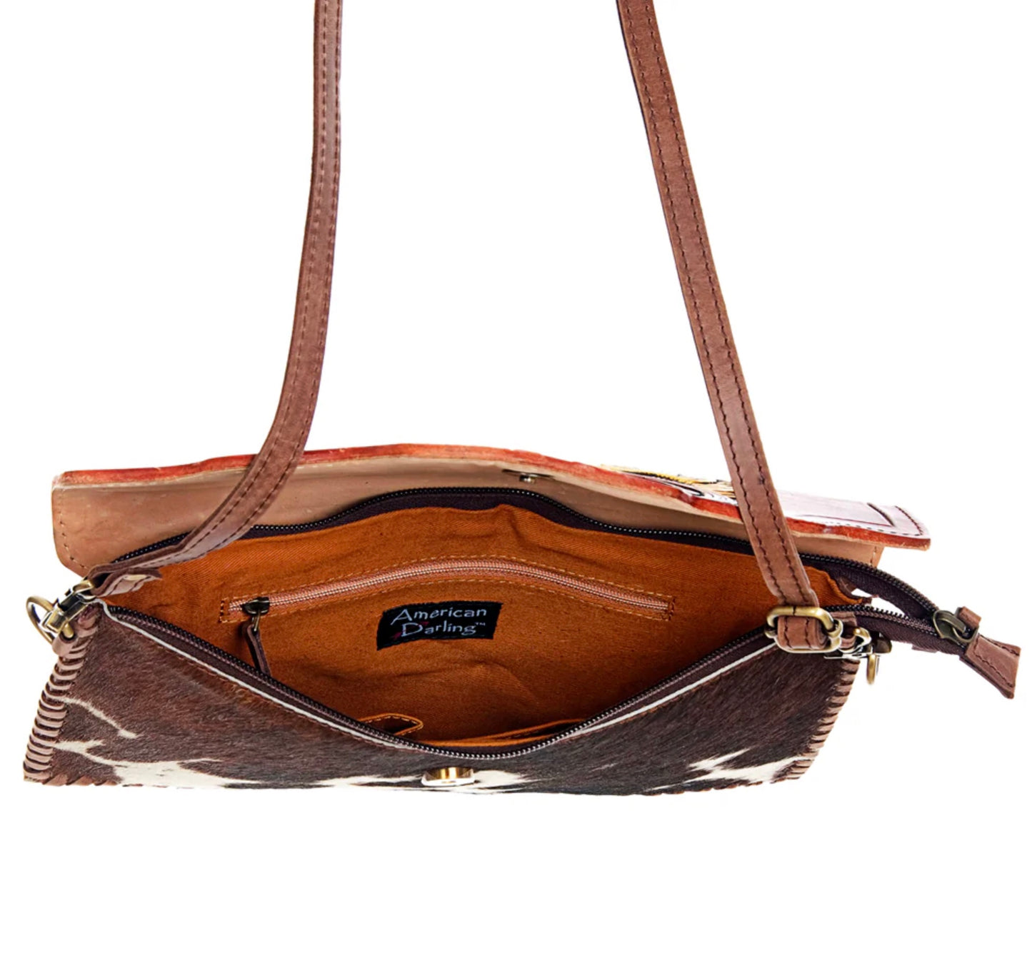 Red Floral & Hair-On Cowhide Leather Envelope Crossbody
