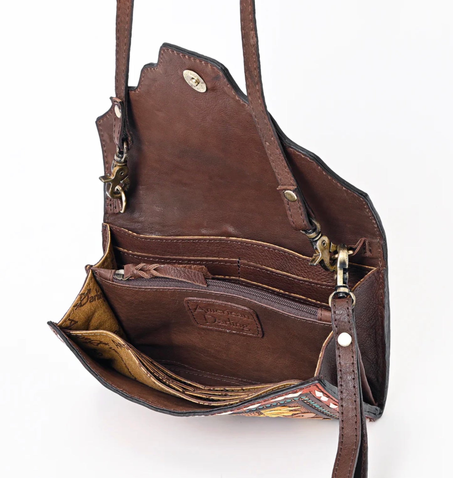 American Darling Hand Tooled Floral Carved Genuine Leather Small Cross body Bag