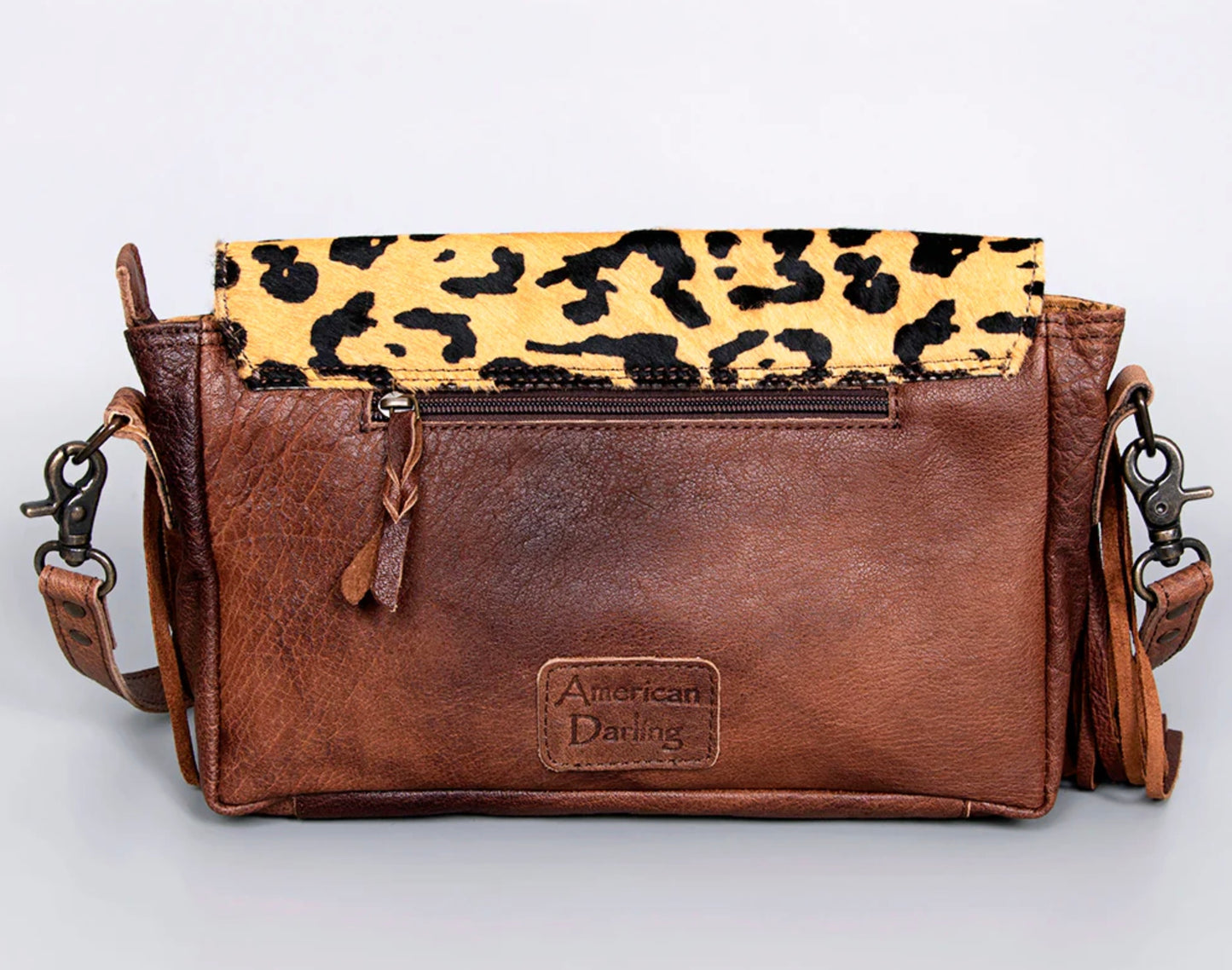 Hair-On Cowhide Leather Fringe Crossbody with Hand-Tooled Floral Flap