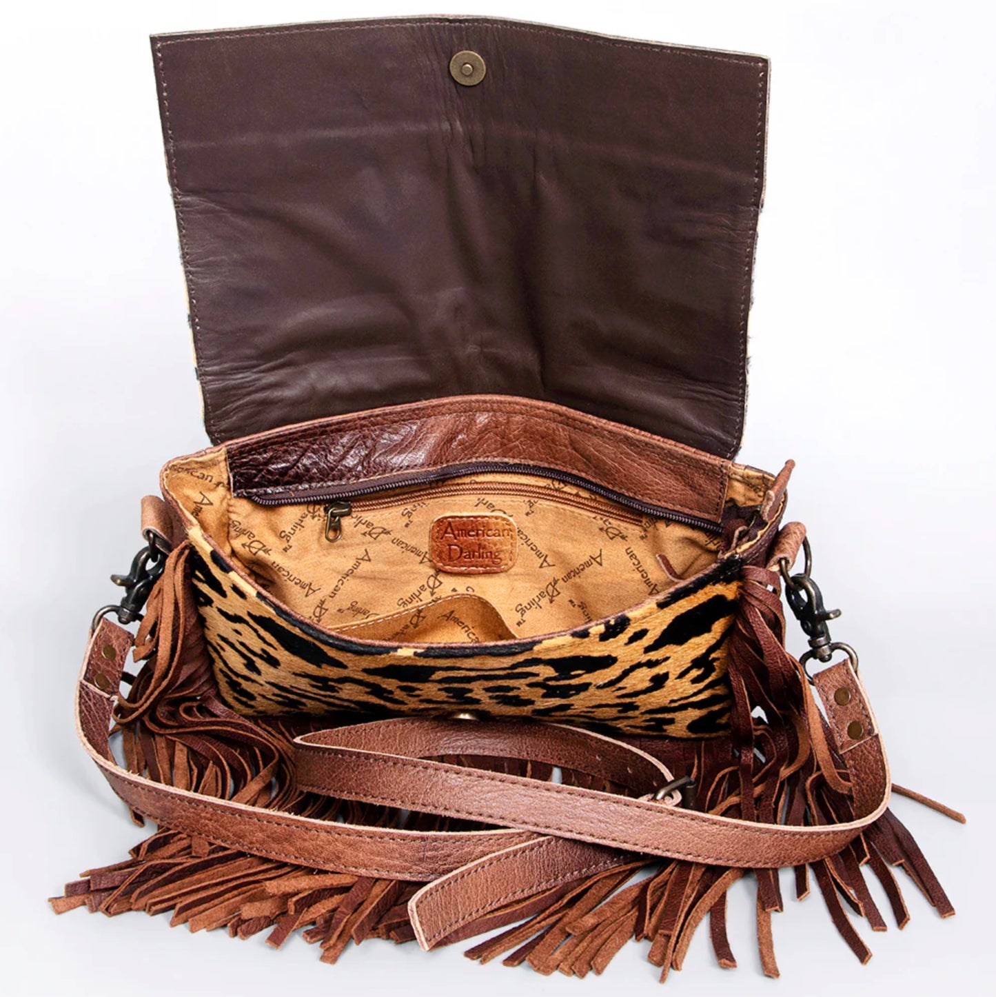 Hair-On Cowhide Leather Fringe Crossbody with Hand-Tooled Floral Flap