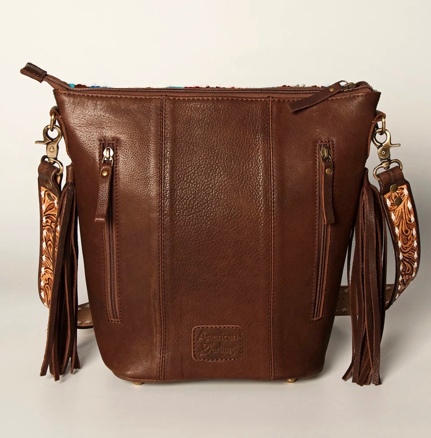 Fringed Saddle Blanket Hand Tooled Large Cross body Bag