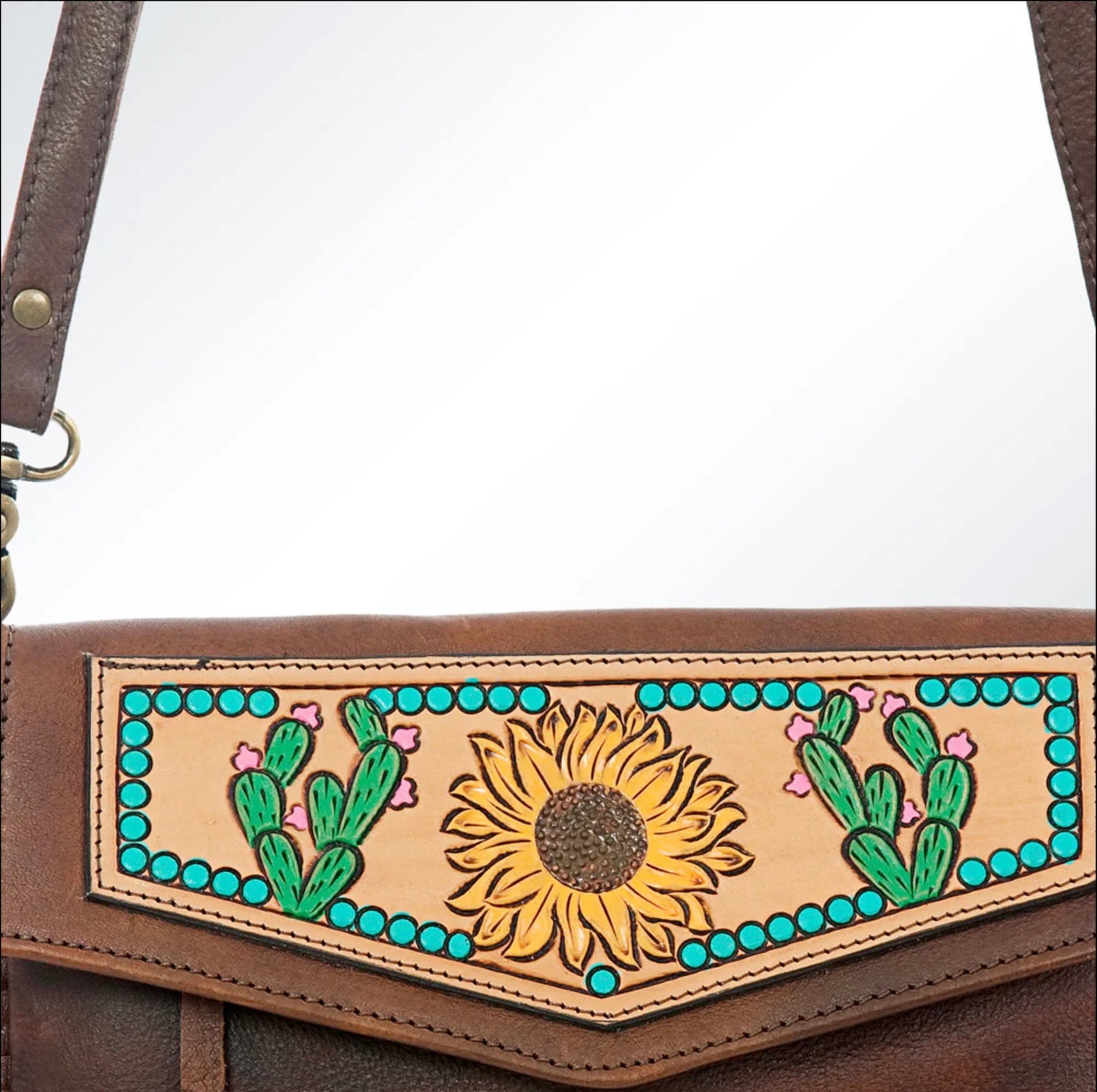 American Darling Hand Tooled Floral Carved Leather Fringe Envelope Bag