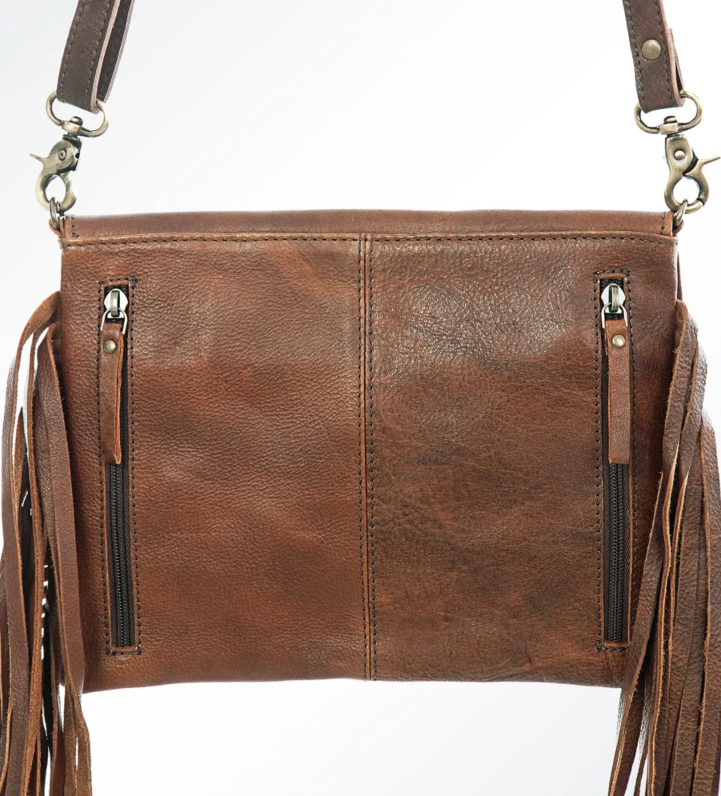 American Darling Hand Tooled Floral Carved Leather Fringe Envelope Bag