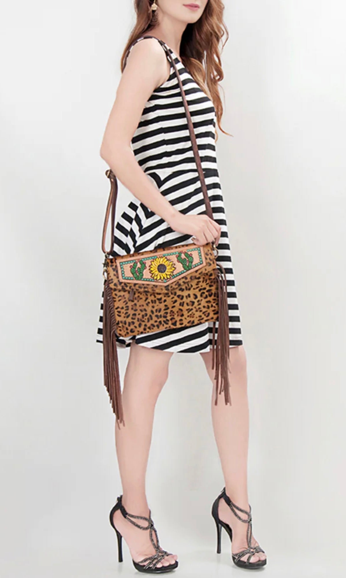 Hand Tooled Leather Hair-On Cowhide Envelope Women