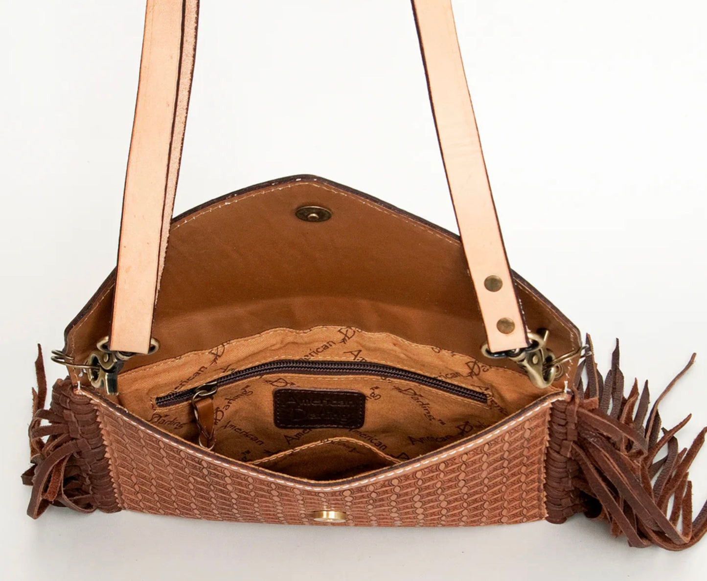 Hand Tooled Floral Carved Leather Envelope with Fringes