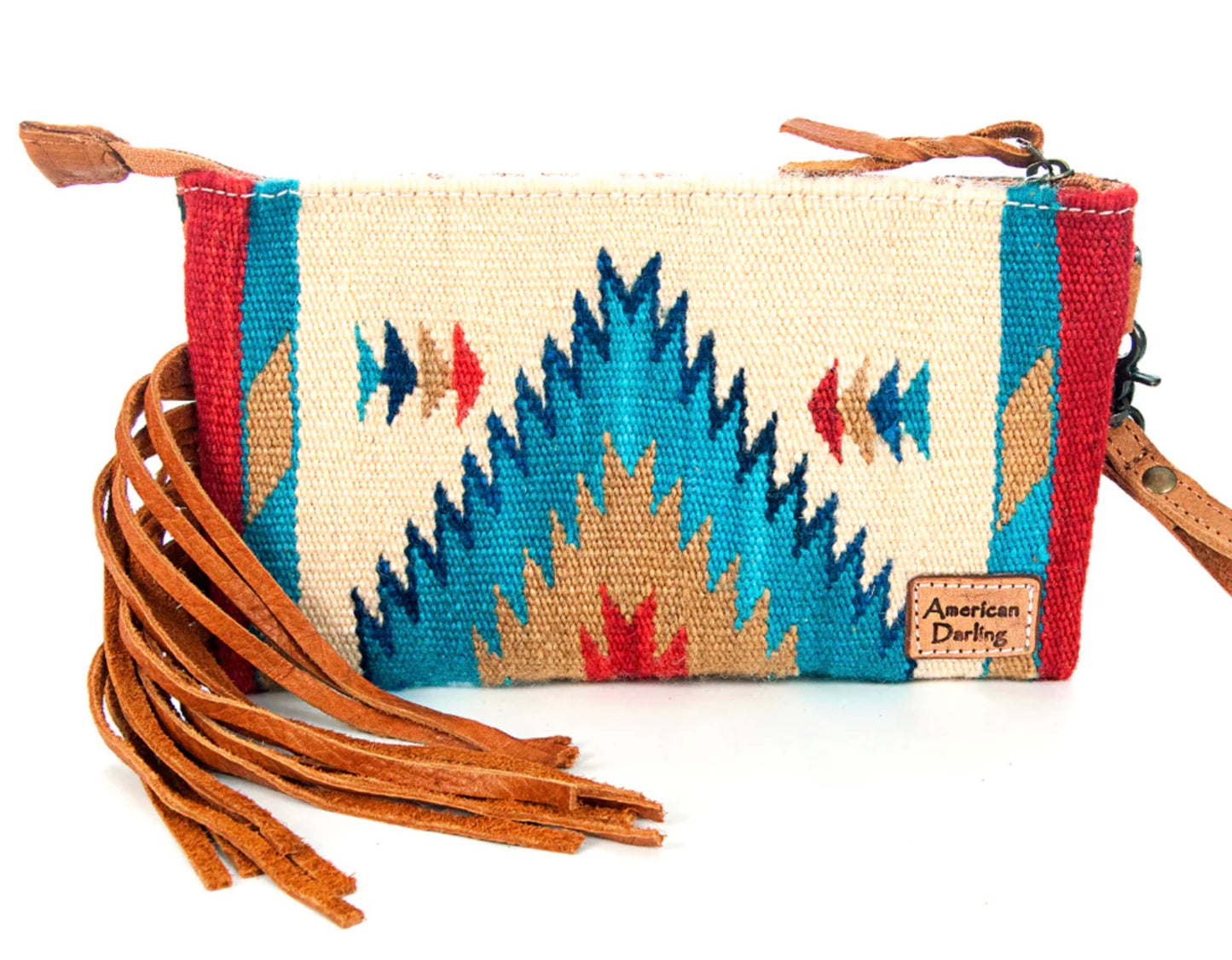 Western Leather Wristlet Bag w/Hand Tooled Floral Carving & Saddle Blanket
